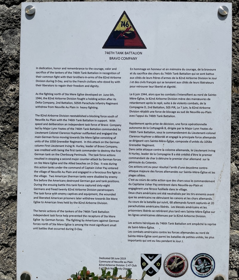 Plaque 746 Tank Battalion - Neuville